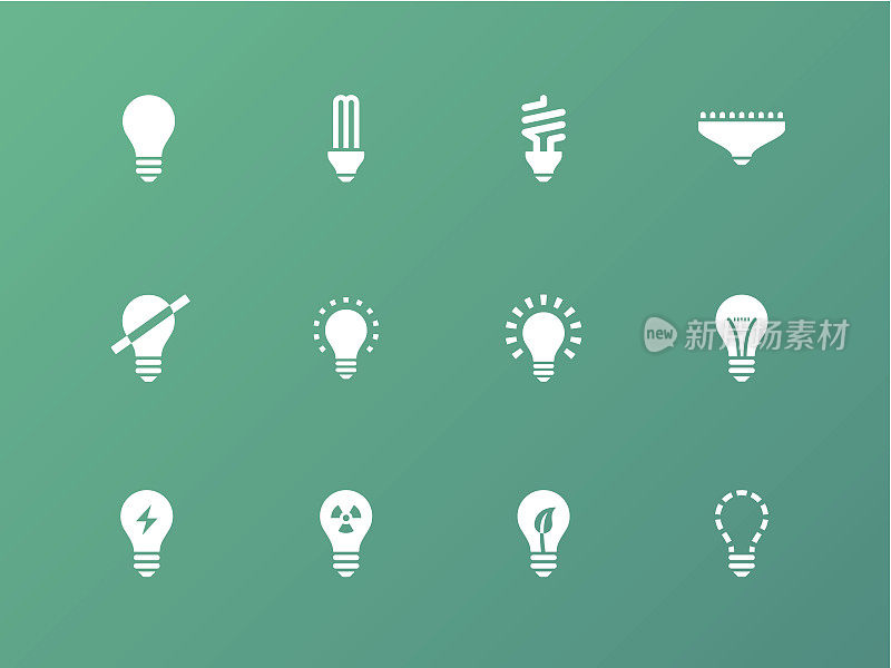 Light bulb and CFL lamp icons on green background.